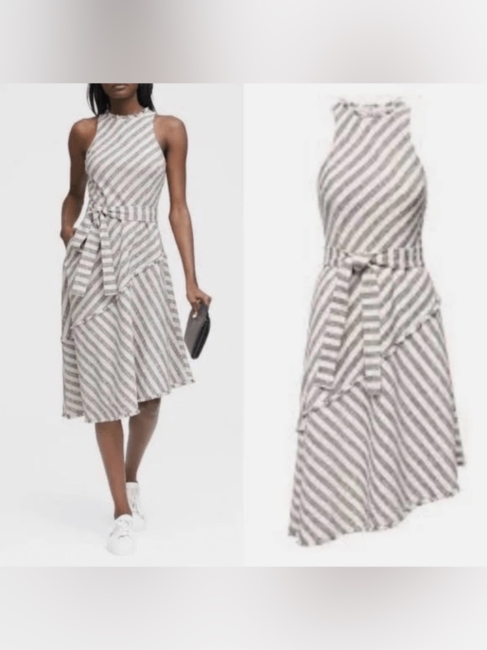Banana Republic asymmetric striped tweed dress